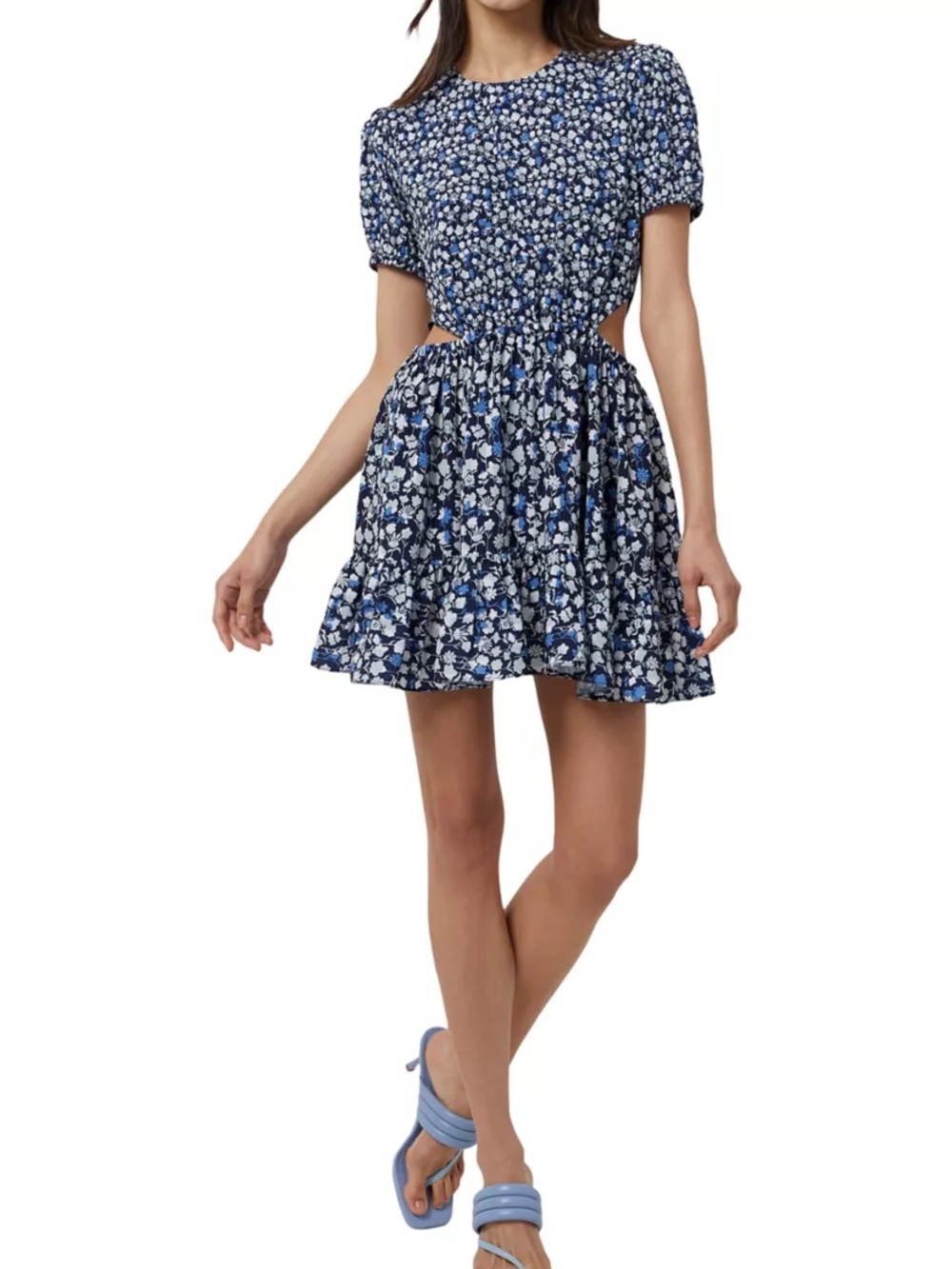 French Connection Puff Sleeve Floral Dress with Cut Outs